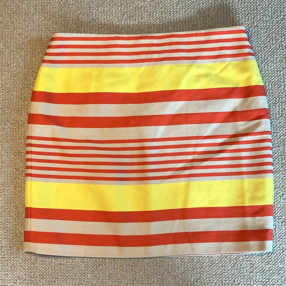 Ann Taylor Yellow and Orange Striped Mini Pencil Skirt